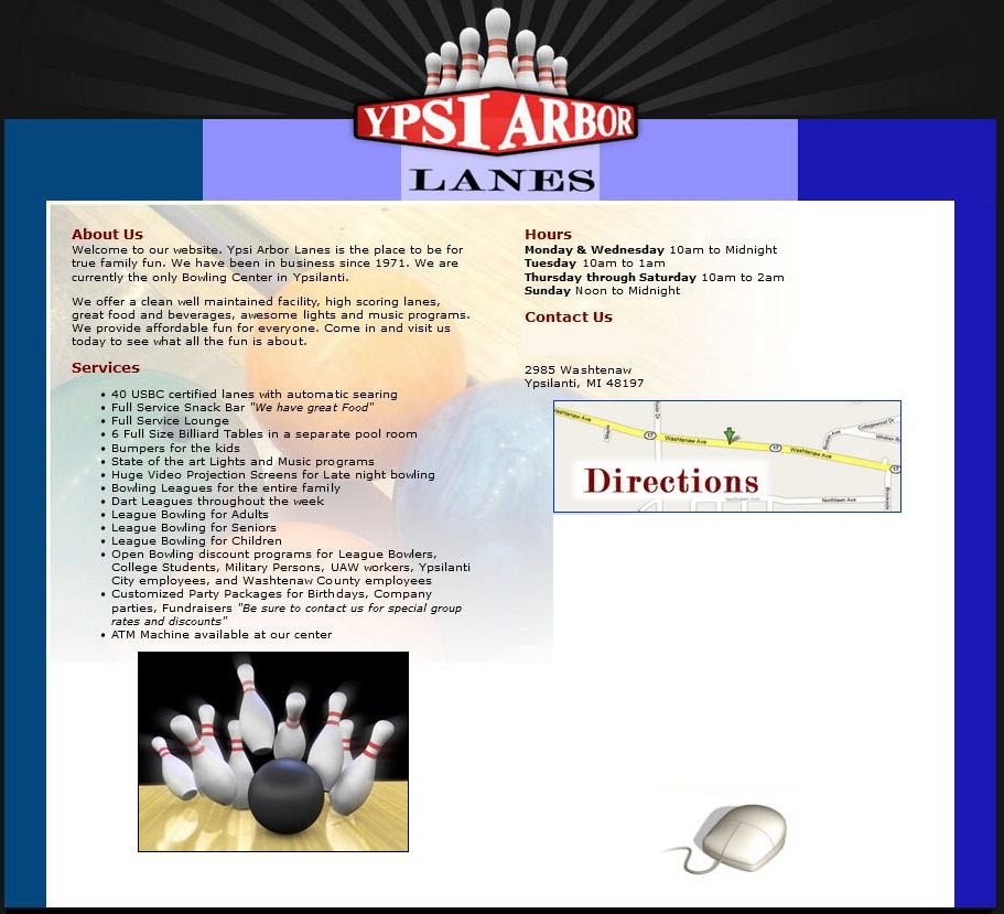 Ypsi-Arbor Lanes - Home Page Screen Shot Early 2000S